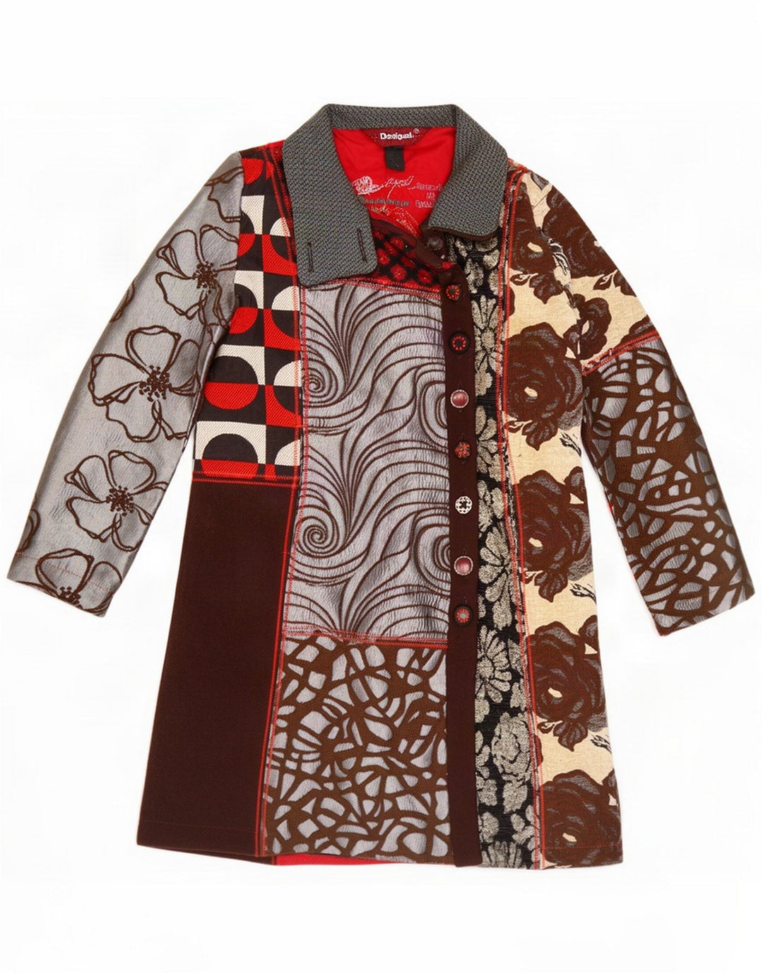 Desigual Womens Graphic Overcoat EU 40 Medium Multicolored Floral
