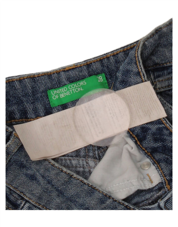 Pantaloni scurți din denim cu grafică învechit pentru femei Benetton W28 Medium Blue Floral
