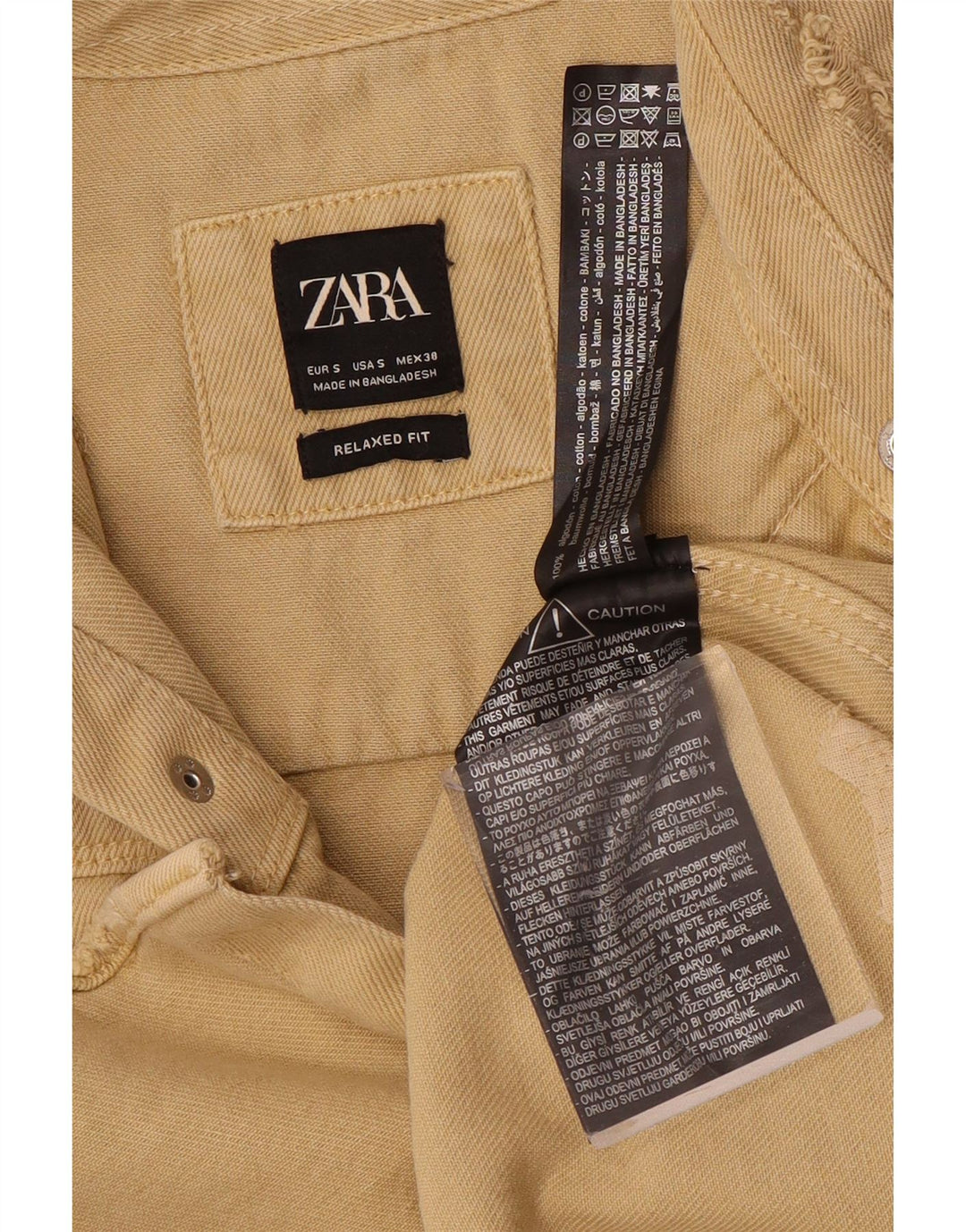 Cămașă din denim, cu ajustare relaxată, pentru bărbați Zara, din bumbac, bej mic