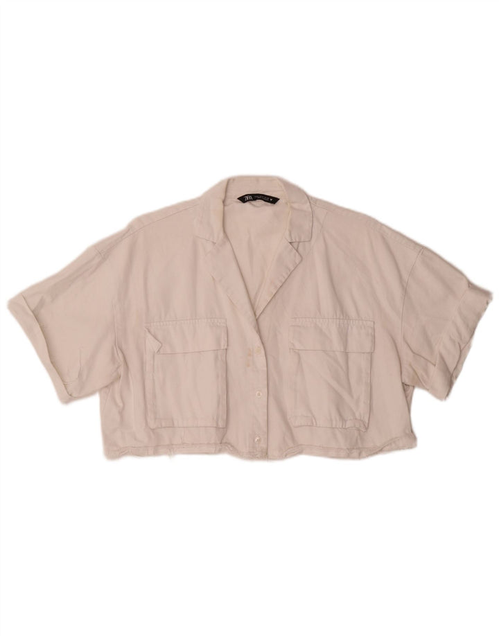 Bluză cămașă cu mânecă scurtă pentru femei Zara UK 14 Medium White