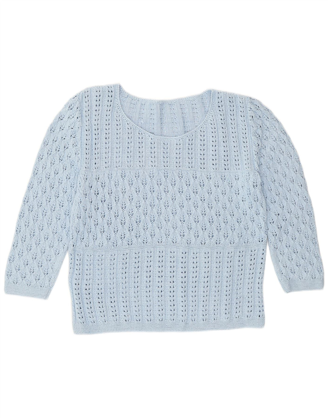 Pulover vintage pentru femei cu mâneci 3/4 cu gât de barcă, UK 14, albastru mediu