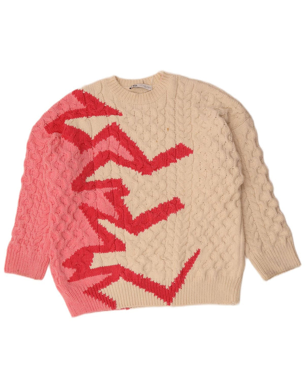 Pulover pentru femei Zara, cu gâtul turn, UK 14 Poliester alb mediu mediu