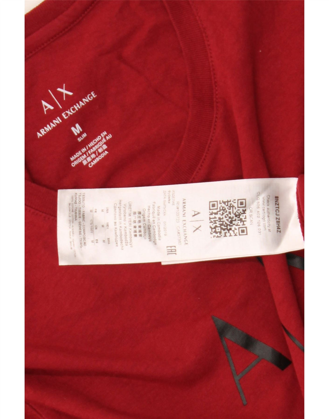 Tricou grafic Armani Exchange pentru bărbați Top din bumbac roșu mediu