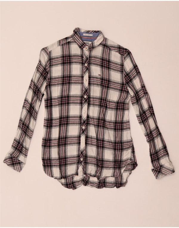 Cămașă de flanel pentru femei Tommy Hilfiger UK 6 XS, viscoză albă în carouri