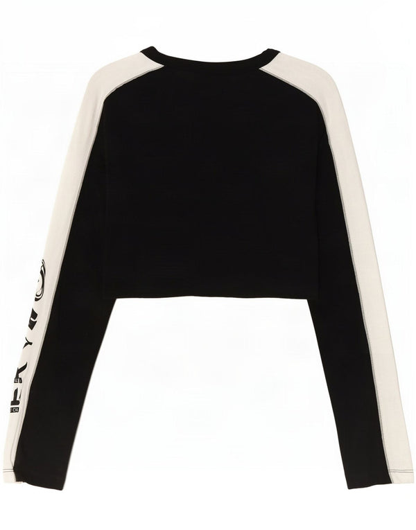 Adidas Crop Graphic Top pentru femei cu mânecă lungă UK 6 XS, bumbac color bloc negru