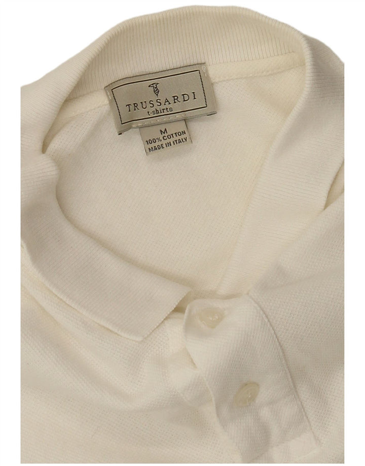 TRUSSARDI Mens Polo Shirt Medium White Cotton