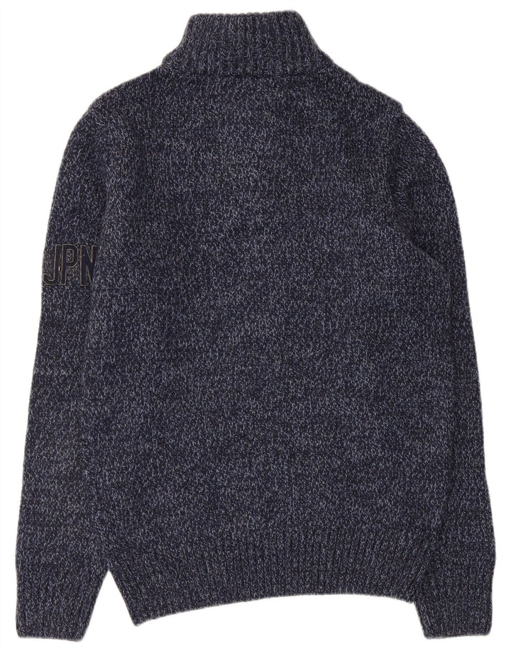 Pulover Superdry pentru femei, cu fermoar, cu gât, UK 14 Medium, bleumarin, pete
