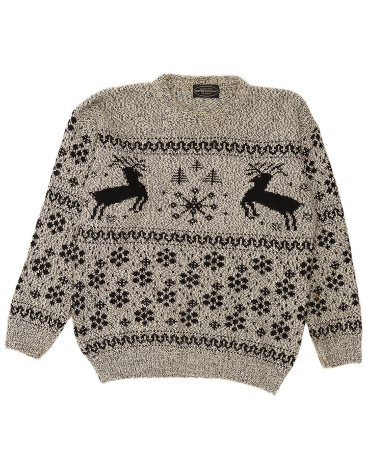 Pulover pentru bărbați Cotton Republic cu decolteu rotund, gri mediu, Fair Isle