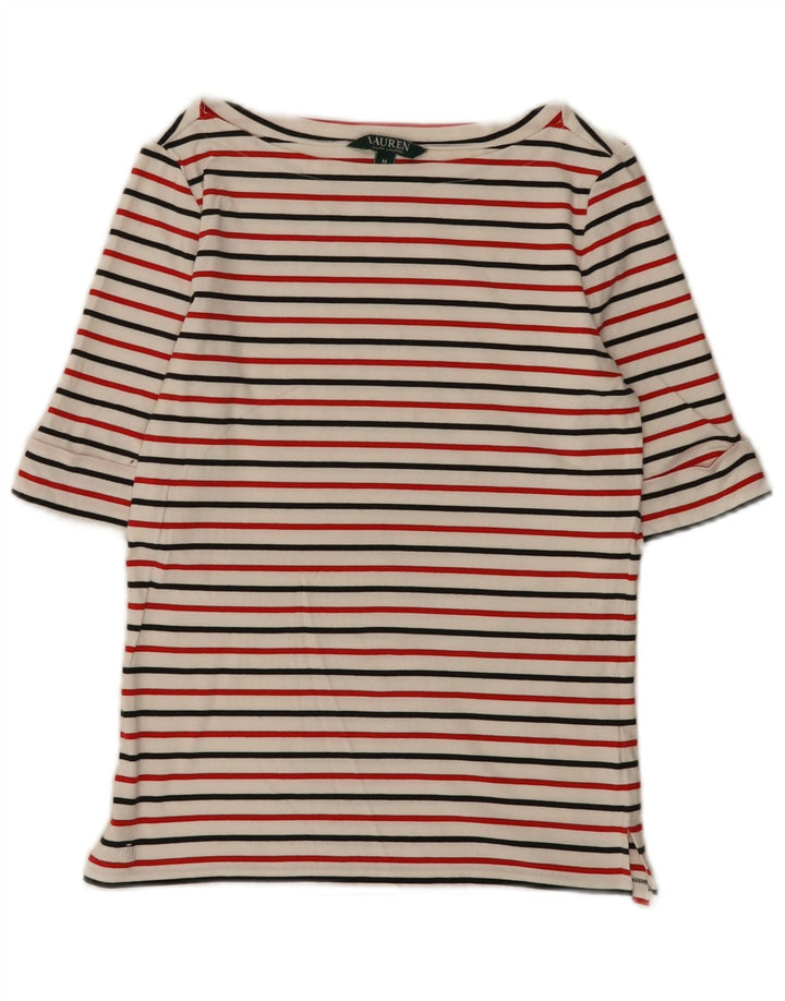 Top pentru femei Ralph Lauren cu mâneci 3/4 UK 12 Medium White Striped
