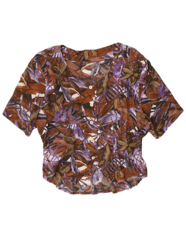 Bluză vintage cămașă cu mânecă scurtă pentru femei UK 14 mare, multicoloră, florală