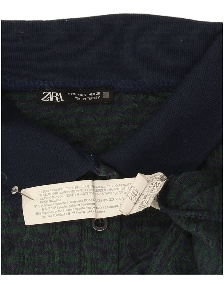 Cămașă polo Zara pentru femei UK 10 Small Bluemarin Geometric Poliester