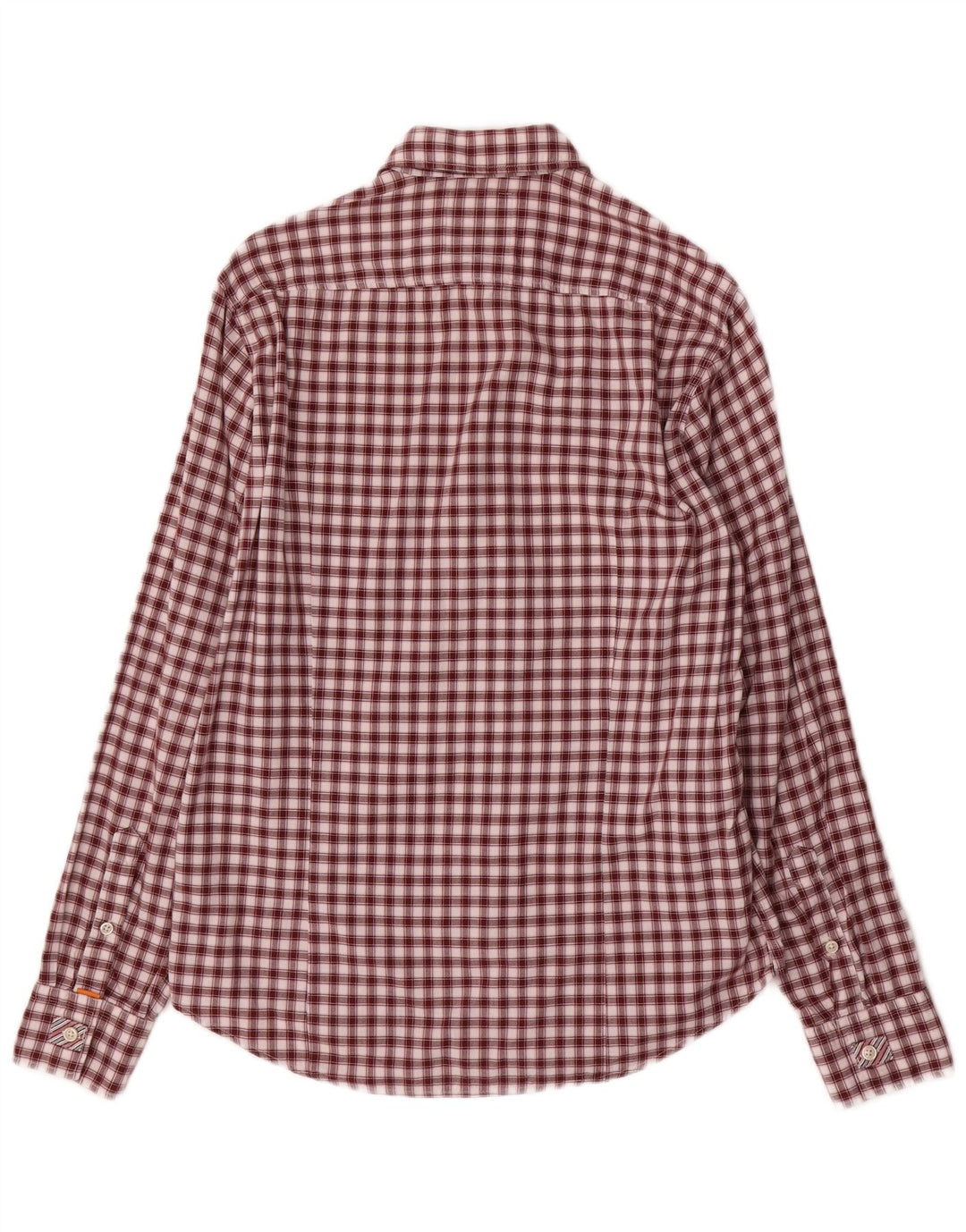 HUGO BOSS Mens Flannel Shirt Small Burgundy Check Cotton