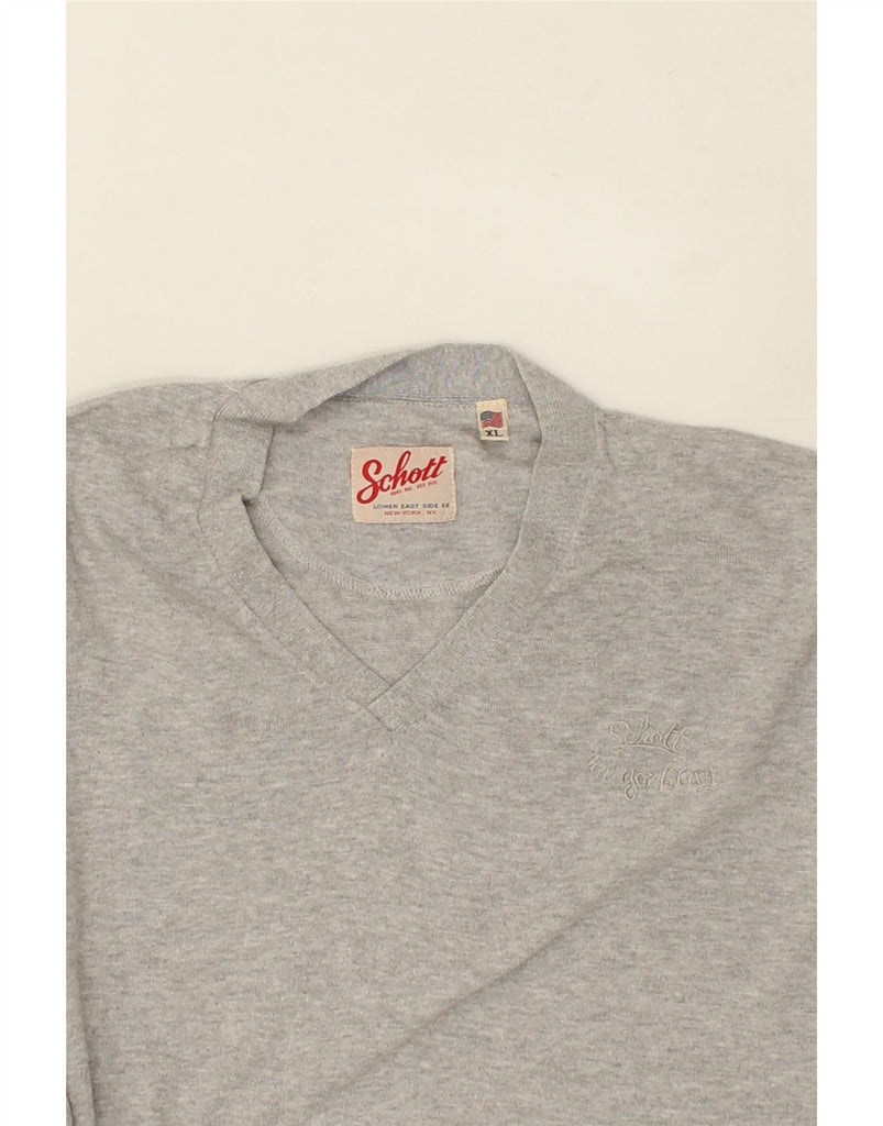 SCHOTT Mens V-Neck Jumper Sweater XL Grey Cotton Vintage Schott and Second-Hand Schott from Messina Hembry 