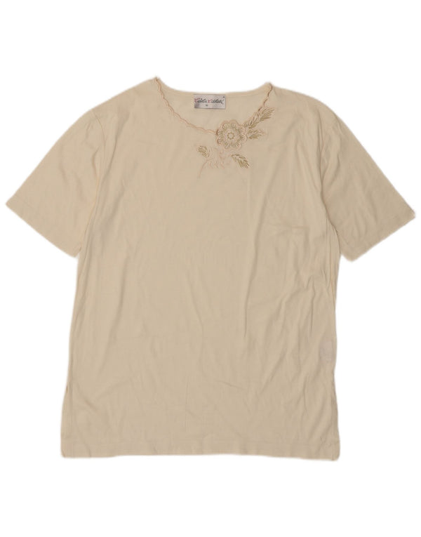 VINTAGE Tricou pentru femei Top EU 38 Medium Off White Floral Bumbac