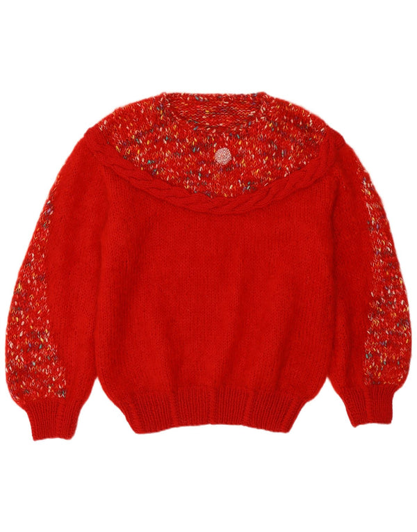 Pulover vintage cu gât roșu pentru femei UK 14, mare, roșu, pete