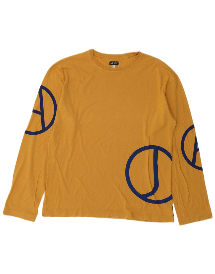 Armani Jeans Top grafic pentru bărbați cu mânecă lungă din bumbac galben mediu