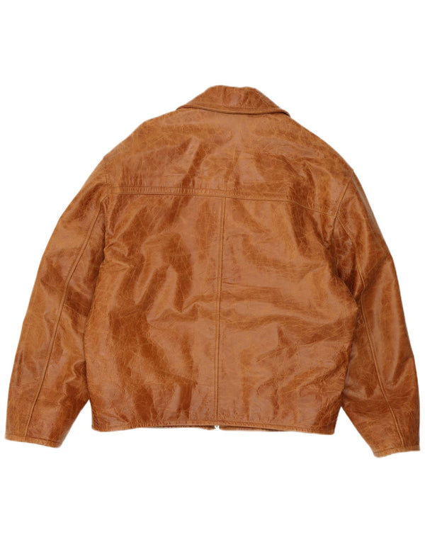 Jachetă de piele pentru bărbați VINTAGE, cu tăiere lentă, UK 38, piele maro medie