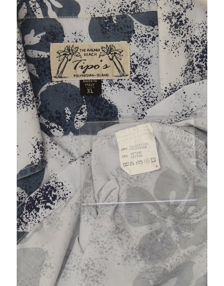 TIPO' S Mens Short Sleeve Shirt XL Blue Floral Polyester Vintage Tipo' S and Second-Hand Tipo' S from Messina Hembry 