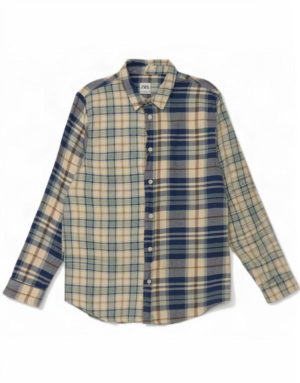 Cămașă de flanel pentru bărbați Zara, XL, albastru, carouri, bumbac