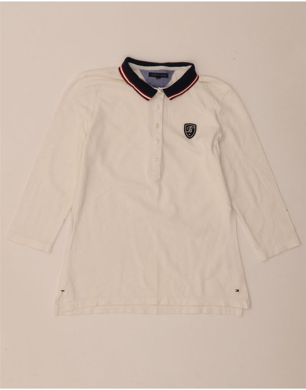 Tricou polo de rugby pentru femei Tommy Hilfiger cu mâneci 3/4 UK 10 Mic Alb