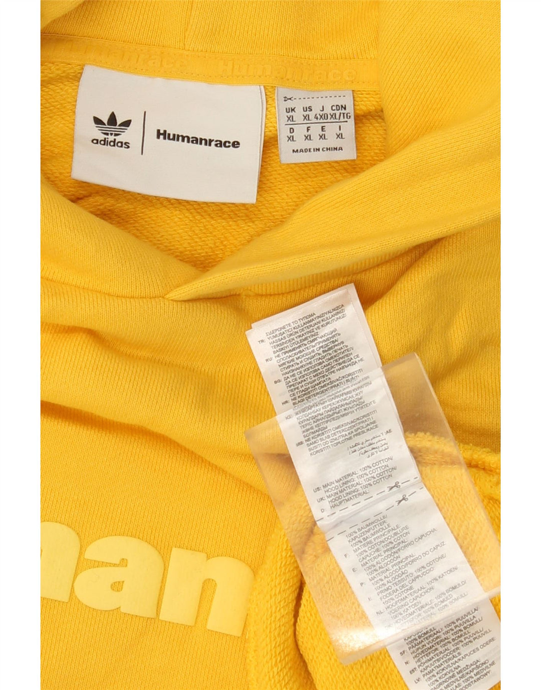 ADIDAS Humanrace Graphic Hoodie Jumper XL bumbac galben
