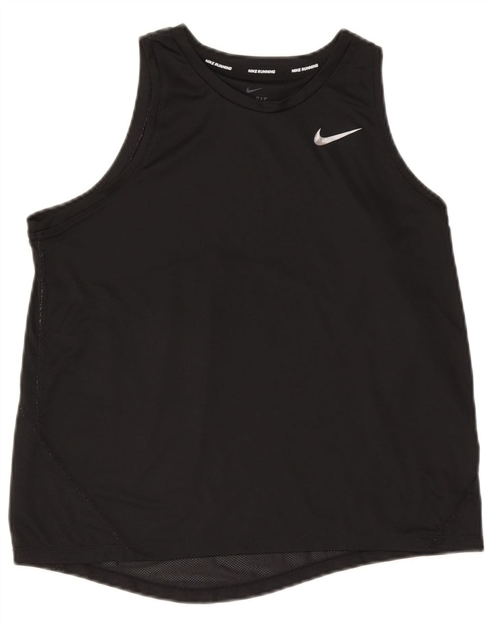 NIKE Womens Dri Fit Vest Top UK 14 Medium Black Polyester