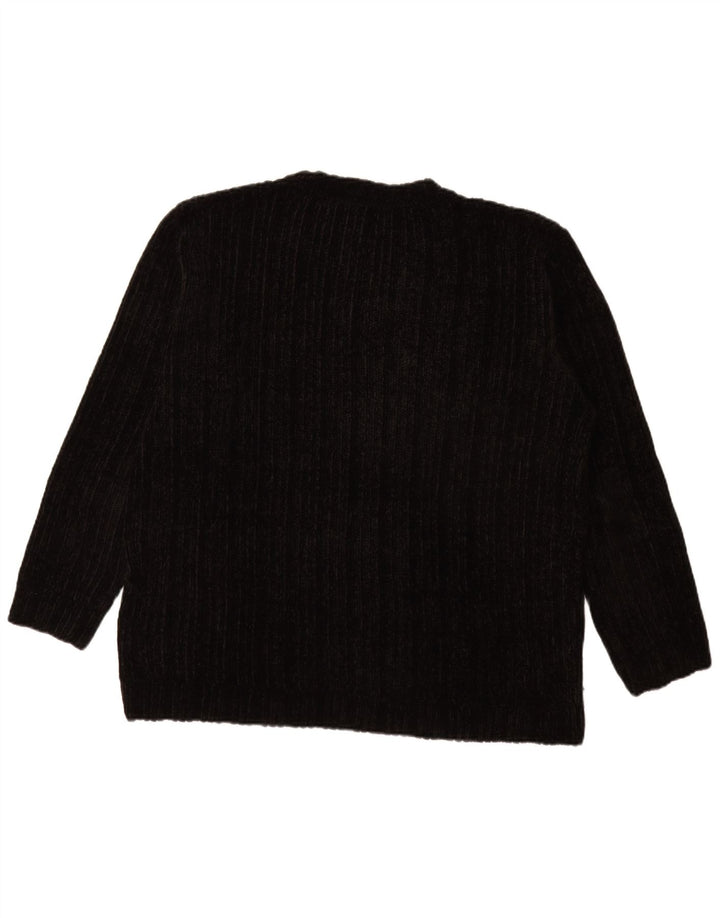 Pulover vintage pentru bărbați cu decolteu în V, XL, acrilic negru