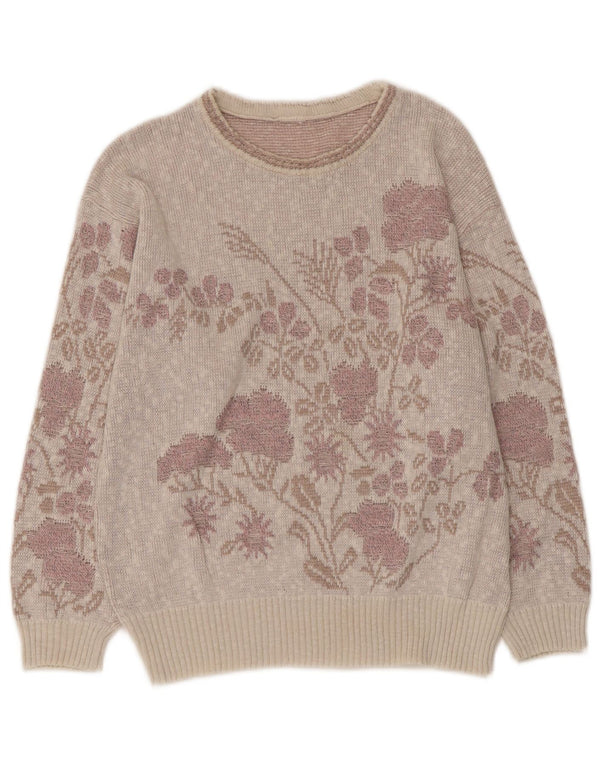 Pulover pentru femei VINTAGE cu gâtul cu barca UK 12 Mov mediu Floral