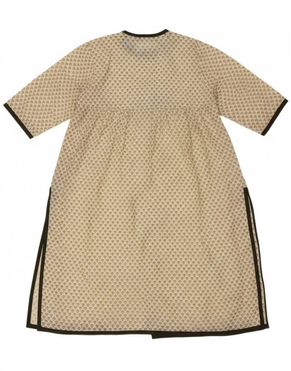 Rochie maxi cu mânecă lungă vintage pentru femei UK 14 mare, bej, mătase florală