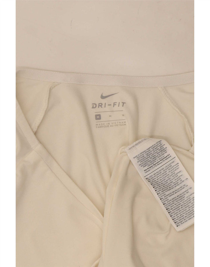 Nike Dri Fit Top mânecă 3/4 pentru femei UK 12 Poliester alb mediu