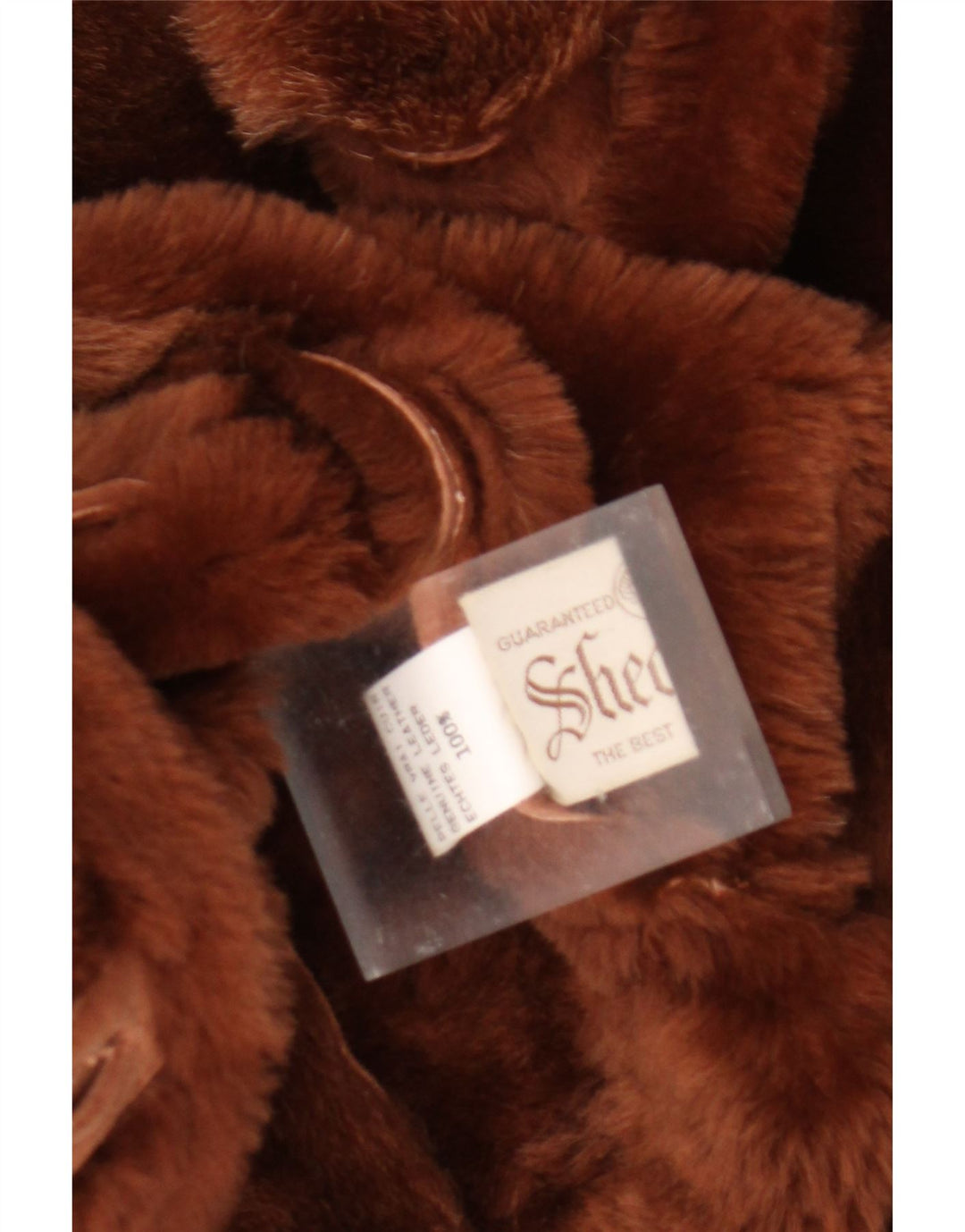 Jachetă din shearling cu glugă vintage pentru femei UK 16 mare bej