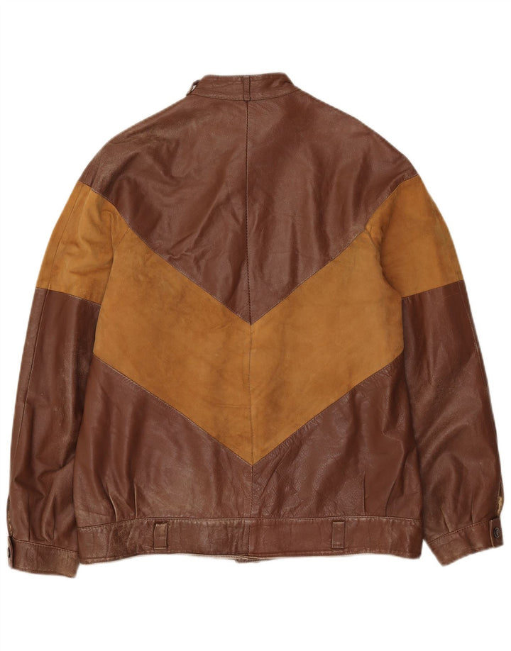 Jachetă de piele vintage pentru bărbați IT 52 XL maro Colorblock