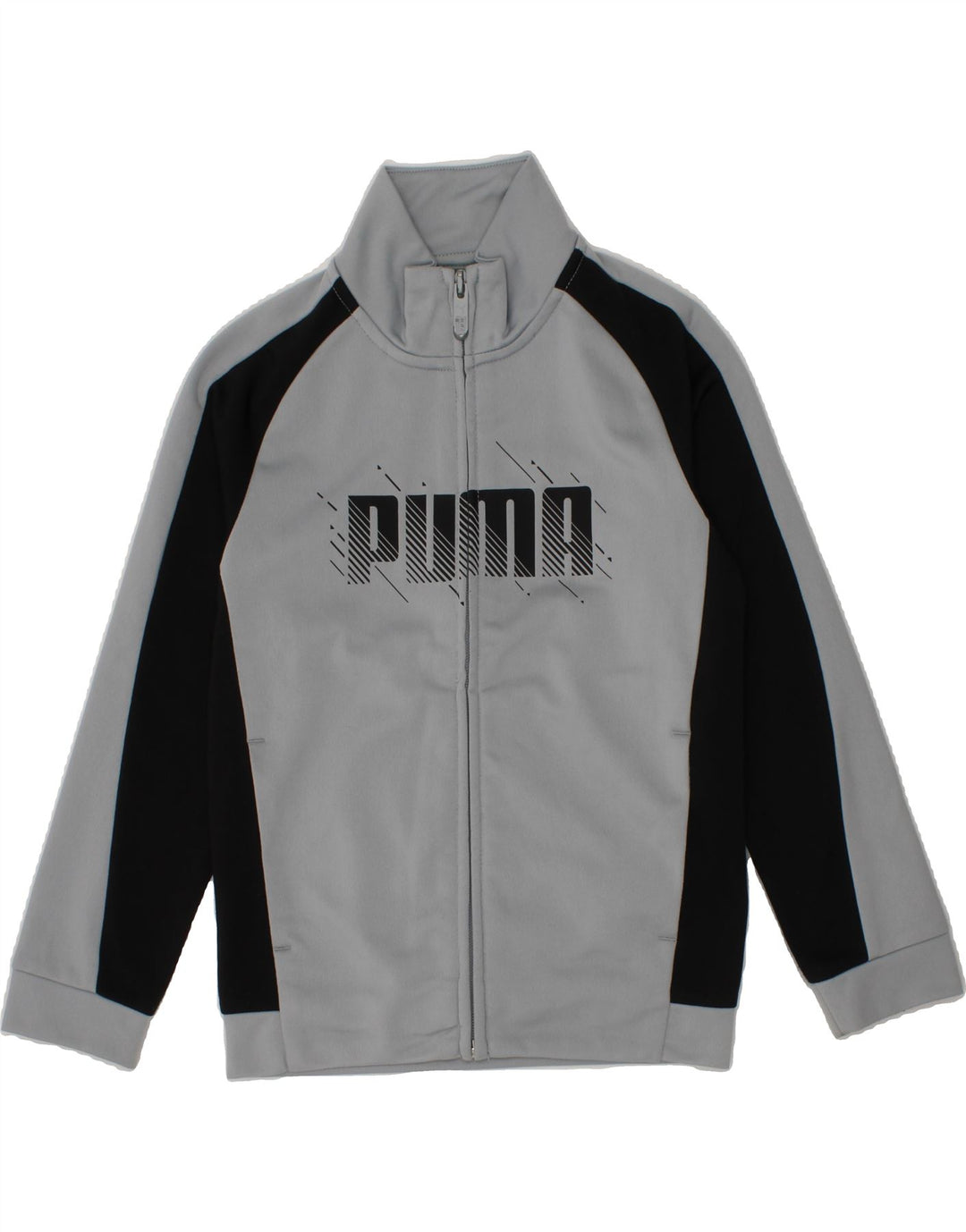 PUMA Boys Graphic Tracksuit Top Jacket 5-6 Years Grey Colourblock Vintage Puma and Second-Hand Puma from Messina Hembry 