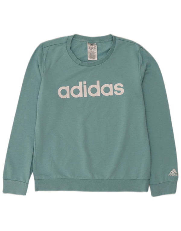 Pulover de hanorac grafic Adidas pentru femei UK 12/14 Bumbac albastru mediu