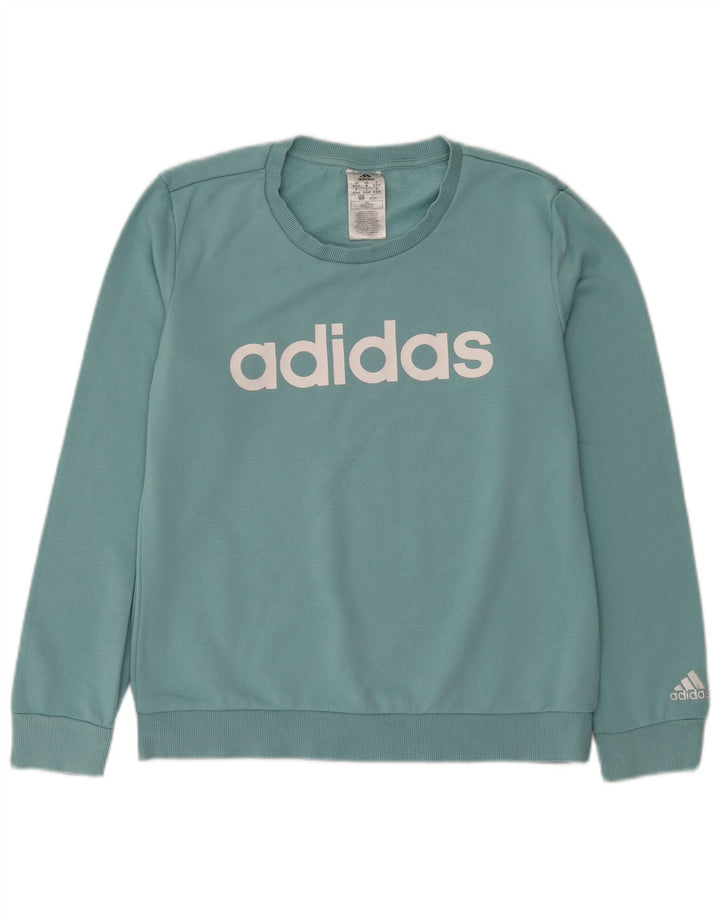 Pulover de hanorac grafic Adidas pentru femei UK 12/14 Bumbac albastru mediu