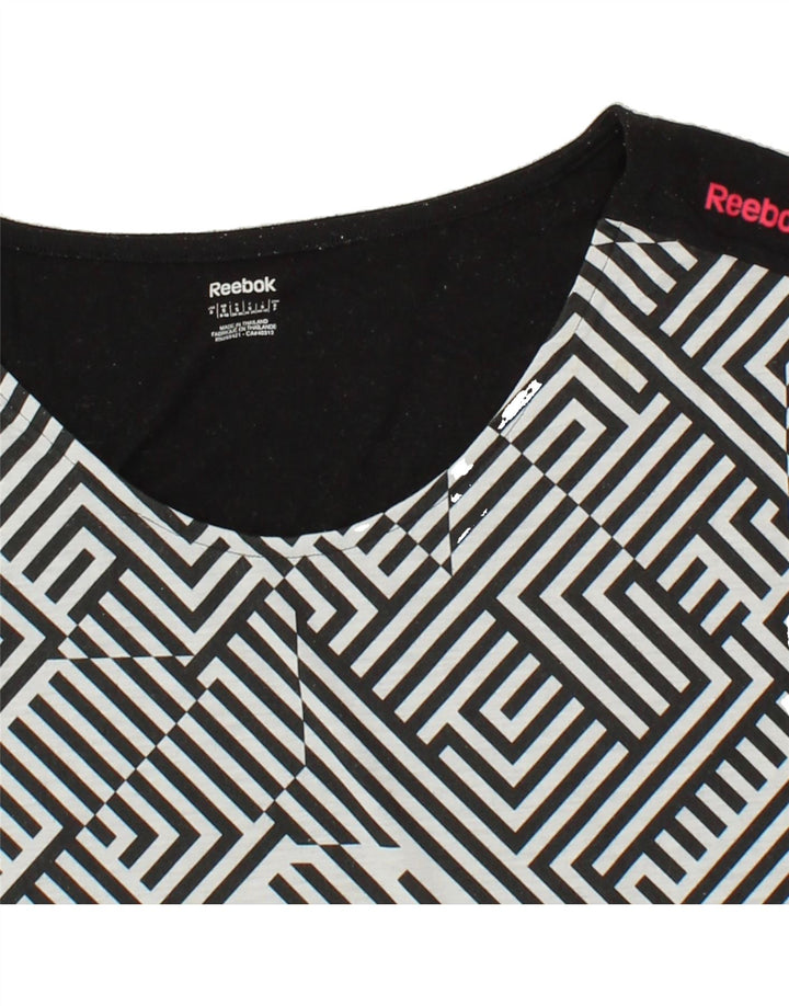 REEBOK Womens Abstract Pattern Blouse Top UK 8/10 Small Black Vintage Reebok and Second-Hand Reebok from Messina Hembry 
