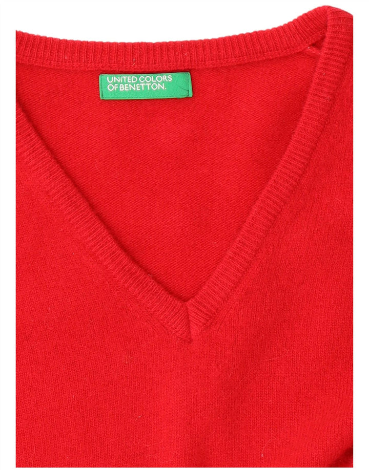 Pulover cu decolteu în V BENETTON pentru femei UK 10 Small Red