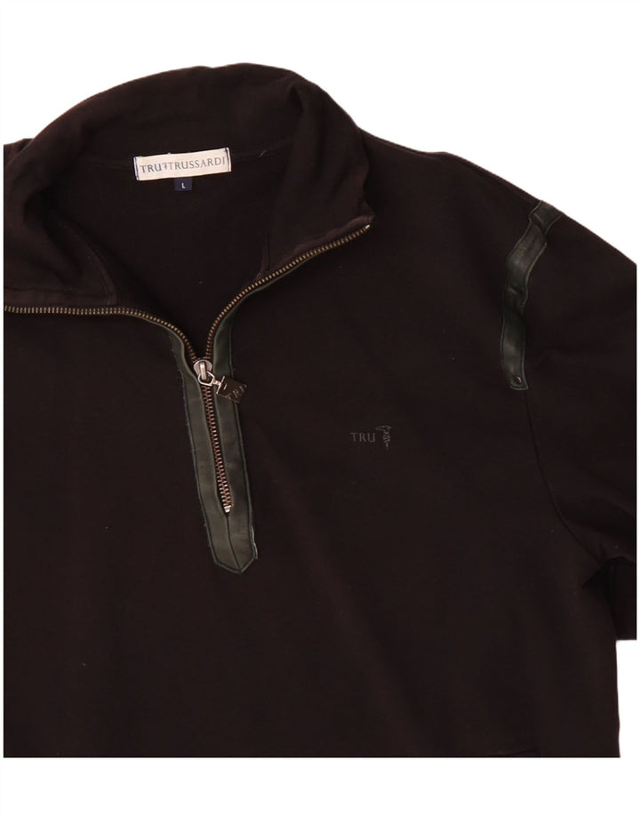 Pulover Trussardi pentru damă, cu fermoar, cu gât, bumbac mare, negru