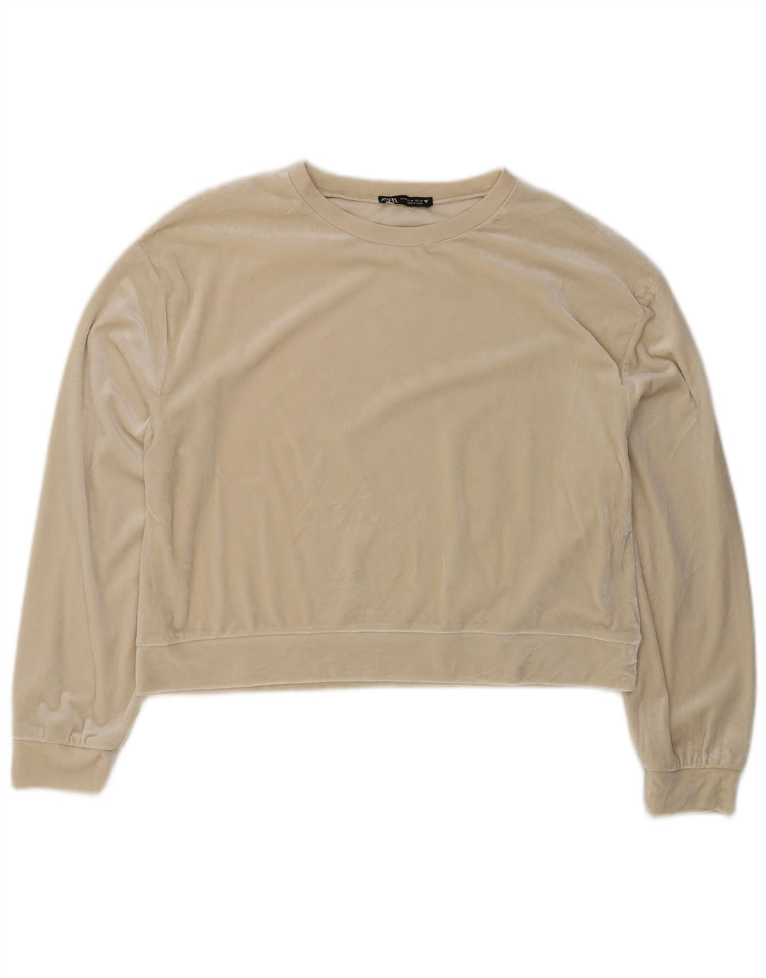 ZARA Womens Crop Sweatshirt Jumper UK 14 Medium Beige
