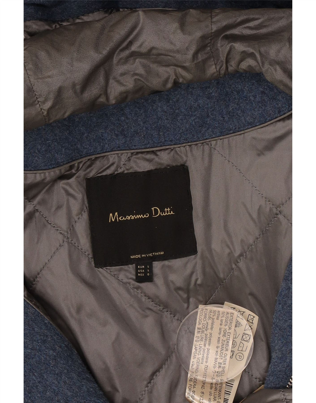 Massimo Dutti pardesiu supradimensionat pentru femei cu glugă UK 16 mare lână albastră