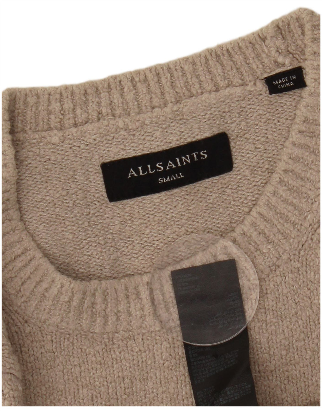 ALL SAINTS Pulover pentru bărbați cu gât crew pulover mic, bej, bumbac