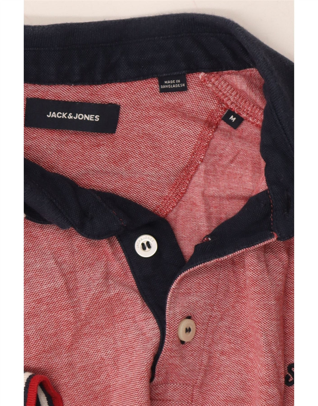 JACK & JONES Mens Polo Shirt Medium Red Flecked Cotton Vintage Jack & Jones and Second-Hand Jack & Jones from Messina Hembry 