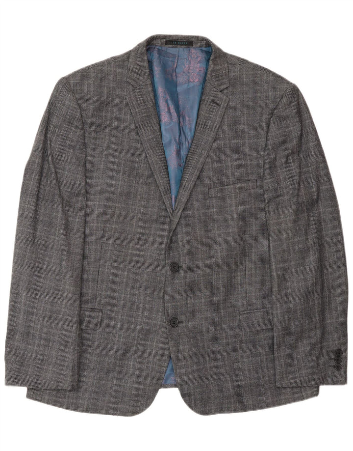Jachetă pentru bărbați Ted Baker cu 2 nasturi, UK 46 3XL, lână cu carouri gri