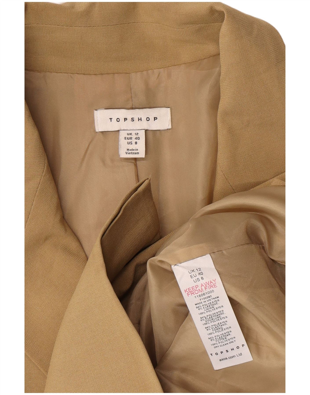 Topshop Jachetă Blazer pentru femei la dublu piept UK 12 Medium Bej Poliester