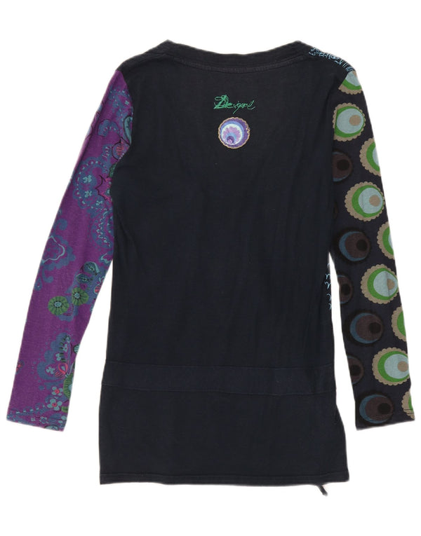 Top pentru femei Desigual cu mânecă lungă UK 12 Medium Black Floral Bumbac