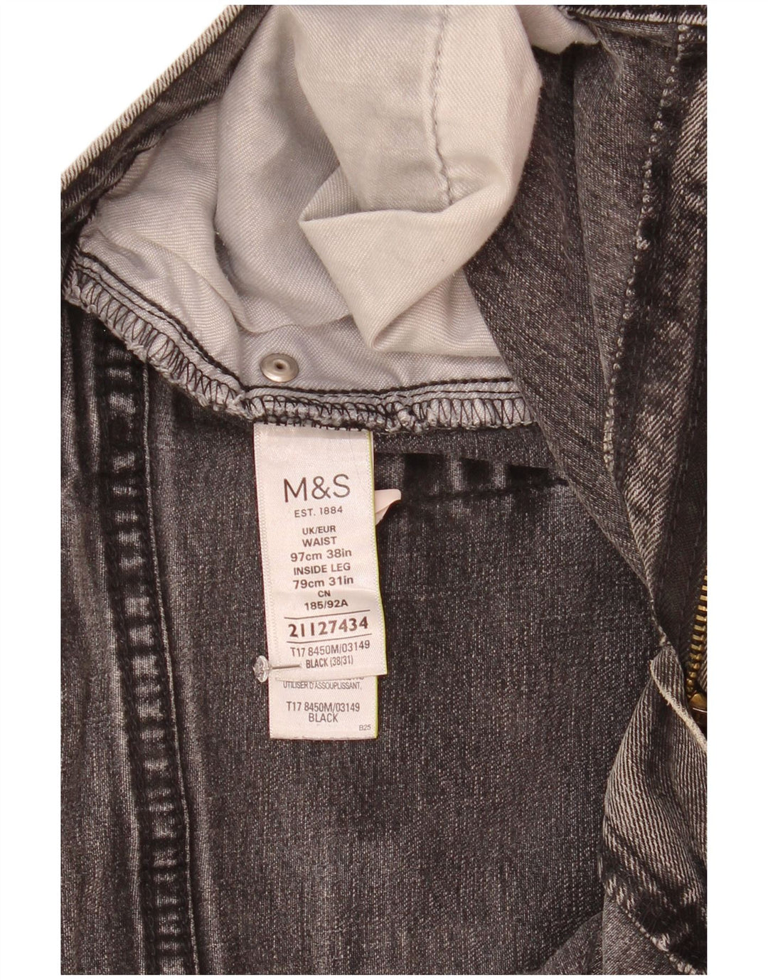 Blugi drepti pentru bărbați Marks & Spencer W38 L31 bumbac negru