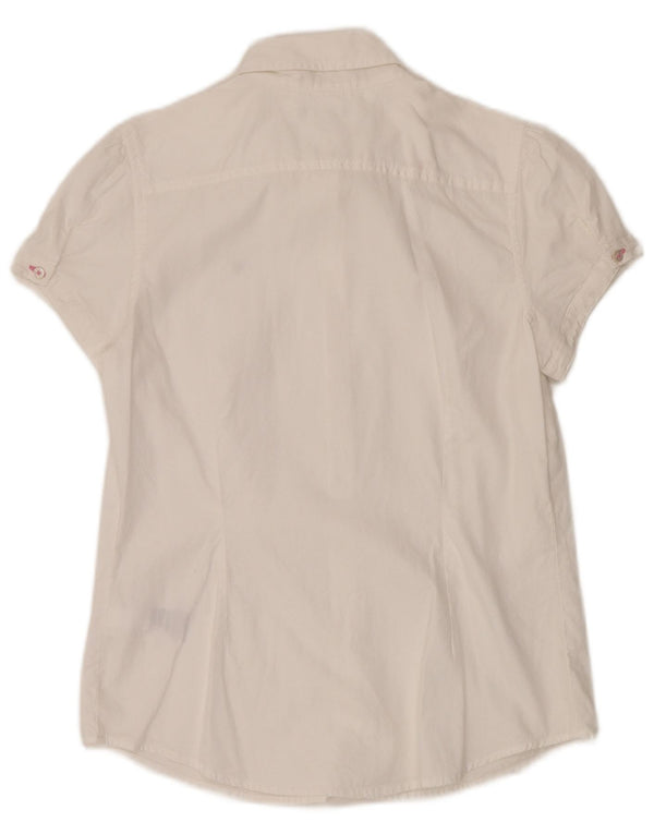 Bluză cămașă cu mânecă scurtă pentru femei TOMMY HILFIGER UK 14 Bumbac alb mediu