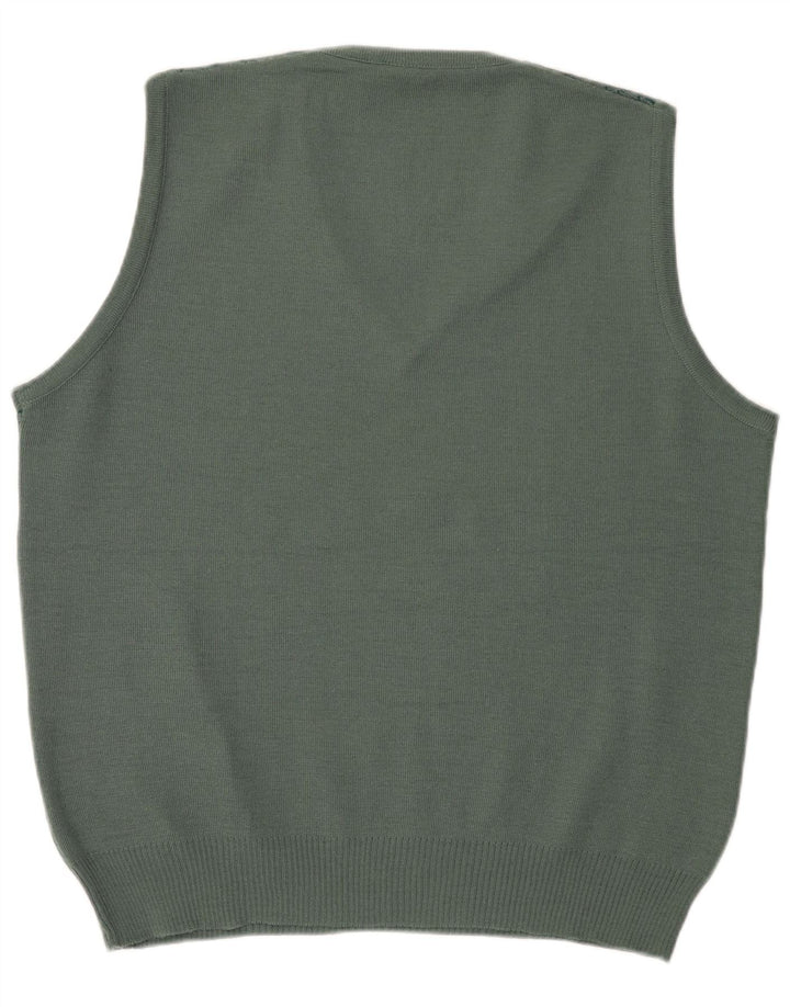 Vintage Mens Vest Tank Top IT 52 Large Green Geometric Wool