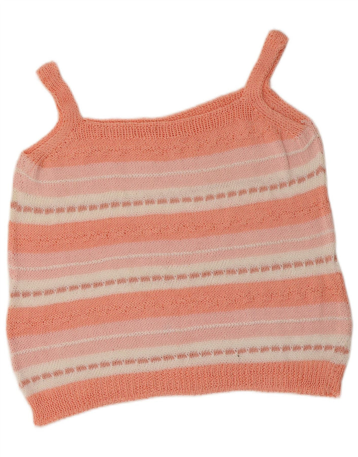VINTAGE Crop Crop Knit Cami Top pentru femei UK 12 Medium Pink Striped