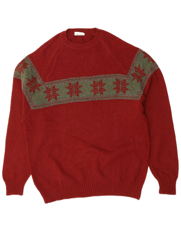AL DUCA D'AOSTA Mens Crew Neck Jumper Sweater IT 52 Large Maroon Winter